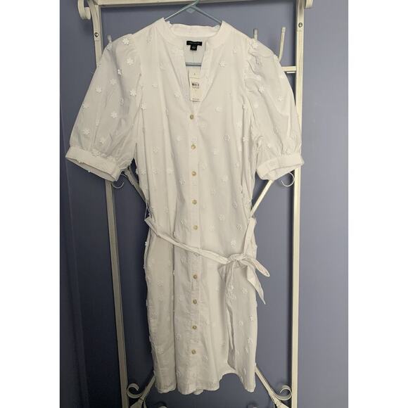 ANN TAYLOR WHITE FLORAL EMBROIDERED TIE WAIST SHIRTDRESS DRESS Wedding NWT Sm - Picture 5 of 8